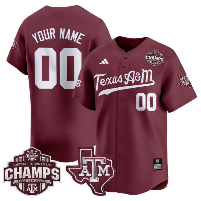 Texas A&M Aggies 2025 SEC Softball Tournament Champions Patch Custom Vapor Stitched Baseball Jersey Maroon