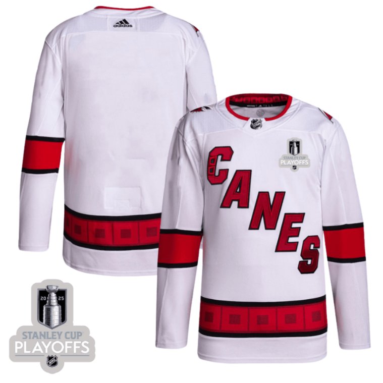 Men's Carolina Hurricanes Blank adidas Away White 2025 NHL Playoffs Patch Stitched Hockey Jersey