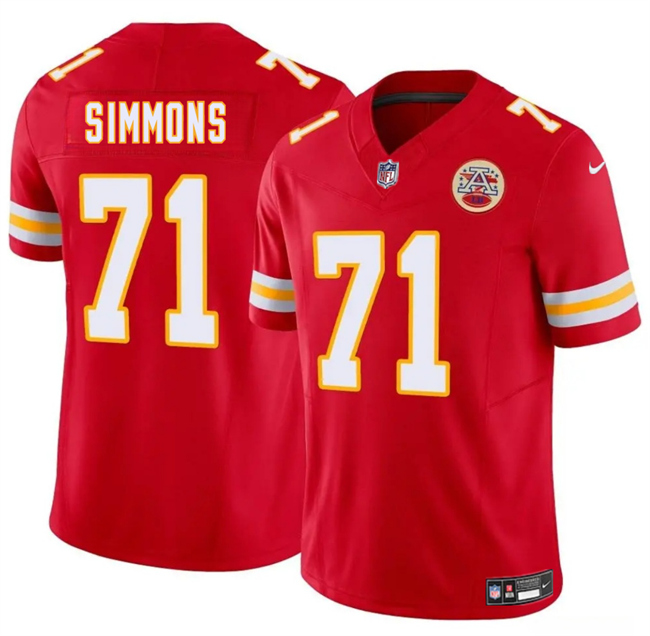 Men's Kansas City Chiefs #71 Josh Simmons Red 2025 Draft F.U.S.E. Vapor Limited Stitched Football Jersey